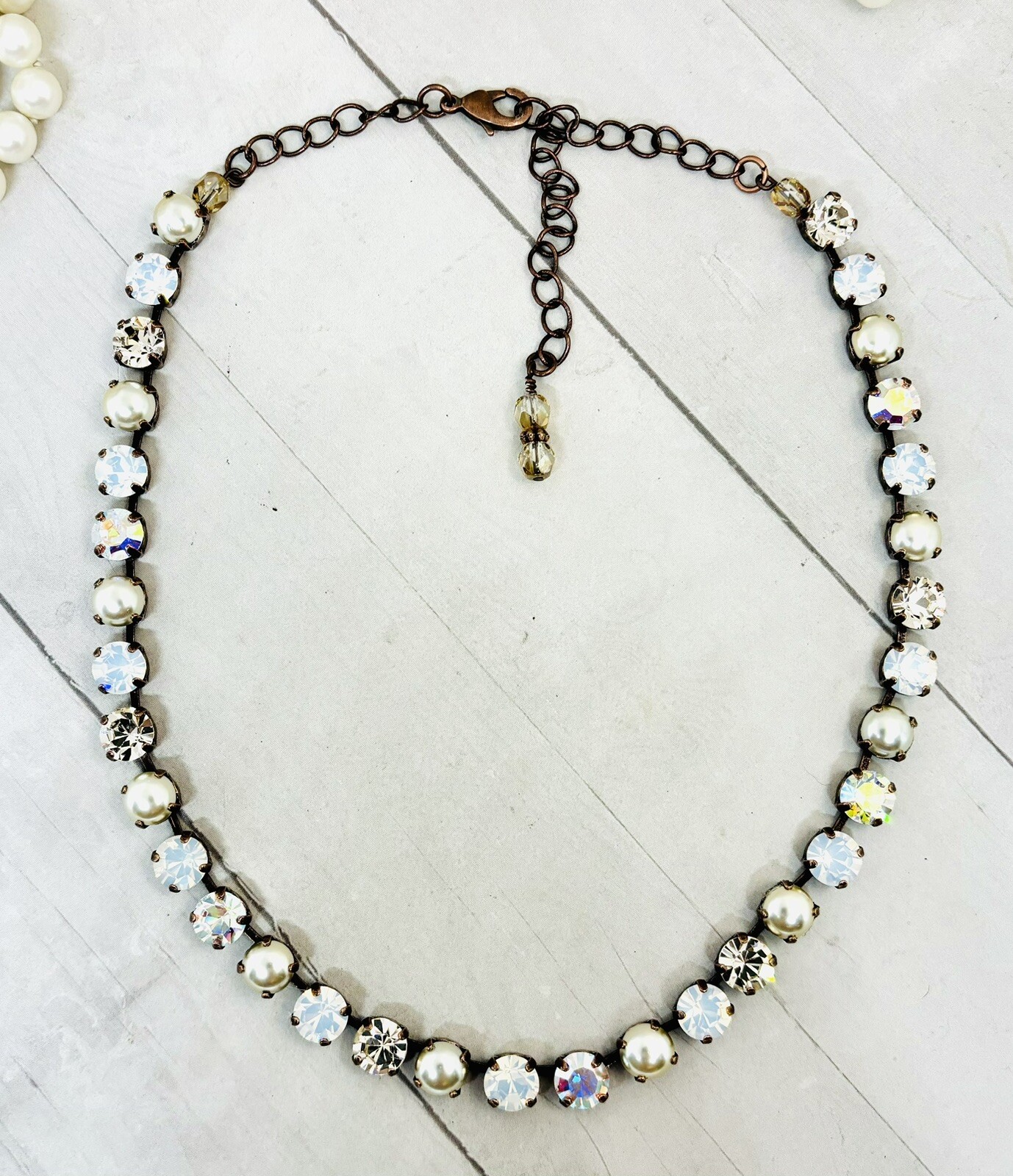 Champagne Light Silk Cup Chain Necklace Creamy Pearl Cup Chain Tennis Necklace