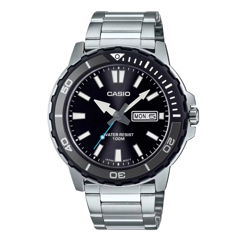 Casio MTD-125D-1A3V Men’s Black Dial Stainless Steel Watch 100M Day Date