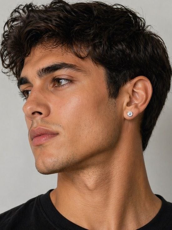 Unisex Mens Women Classic Silver Cubic Zirconia Stud Earrings – Single Pair