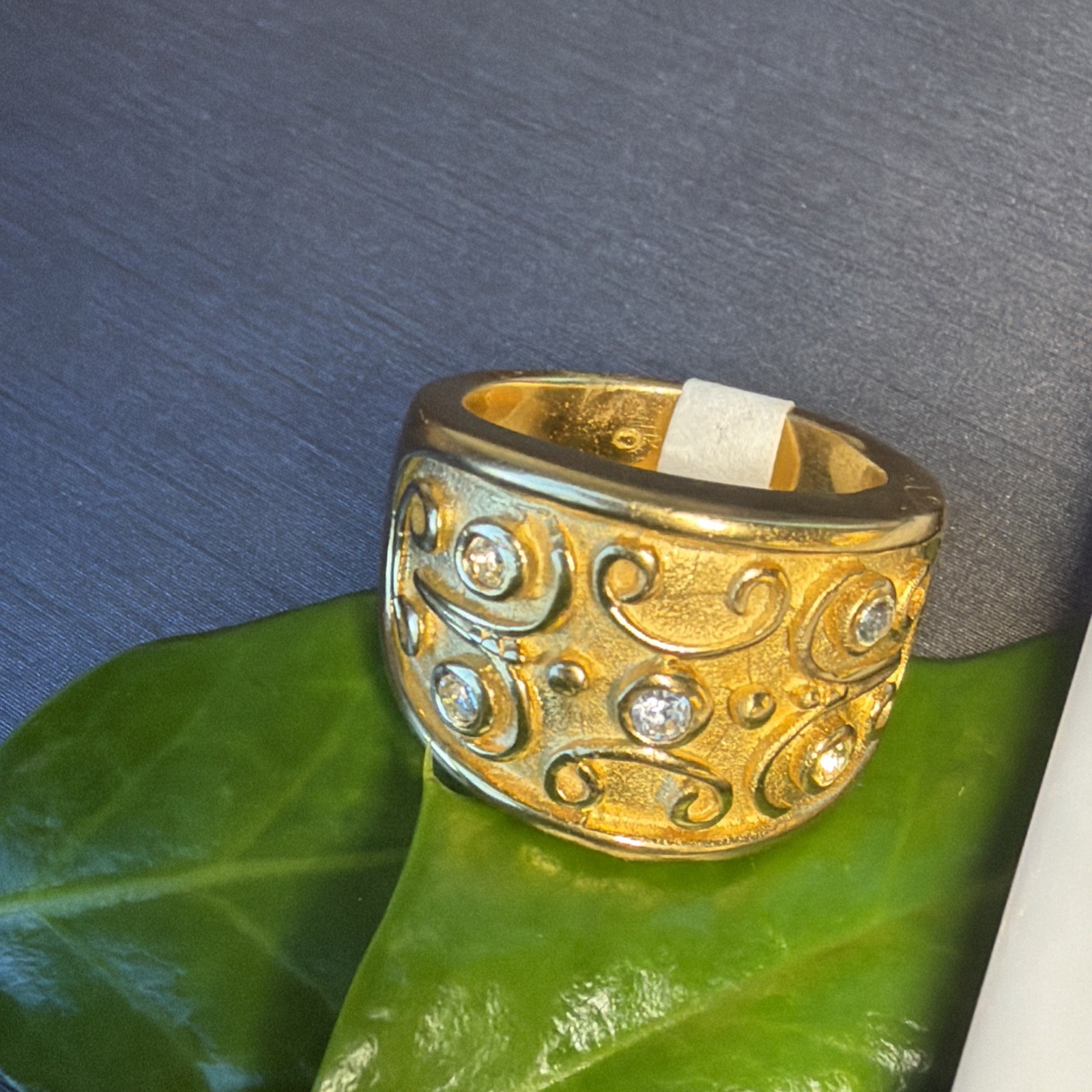 Vintage Gold Plated Wide Band Ring Sz 7 Scrolls Etruscan Revival Estate USA Made