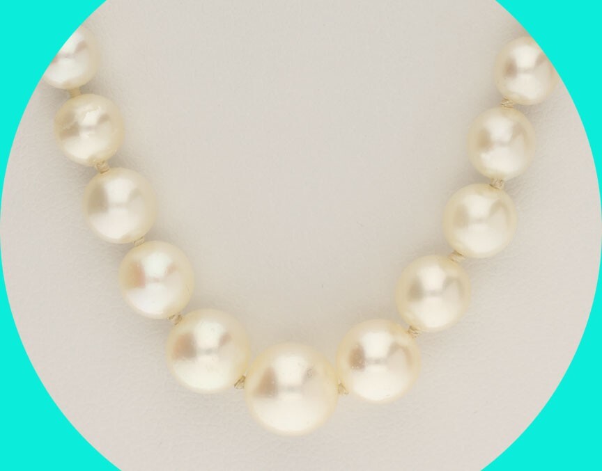 Antique Diamond Graduated Pearl 14K WG Choker Necklace .44CT 15” Long
