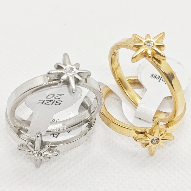 36 Pcs North Star Zircon Stainless Steel Rings Two Tone Stackable Women Jewelry