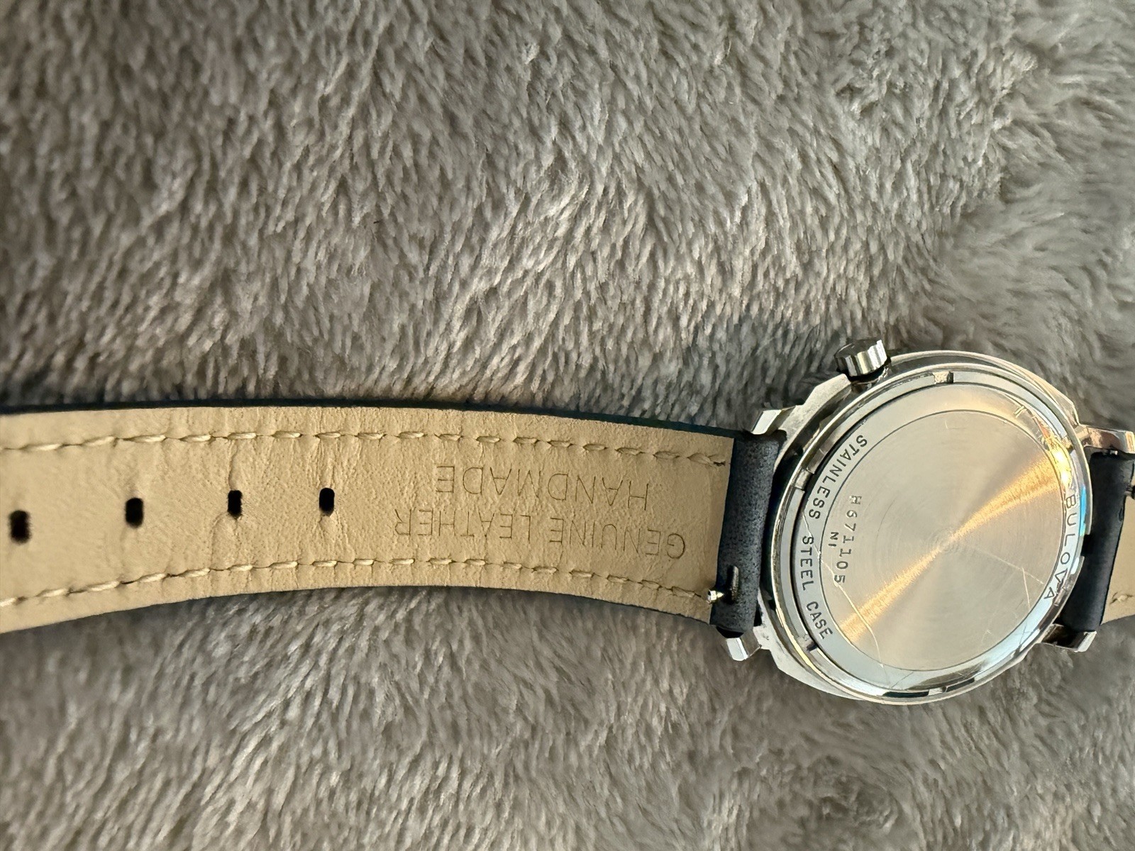 Bulova Accutron Black Dial Tonneau Quartz Stainless Case Black Leather Strap