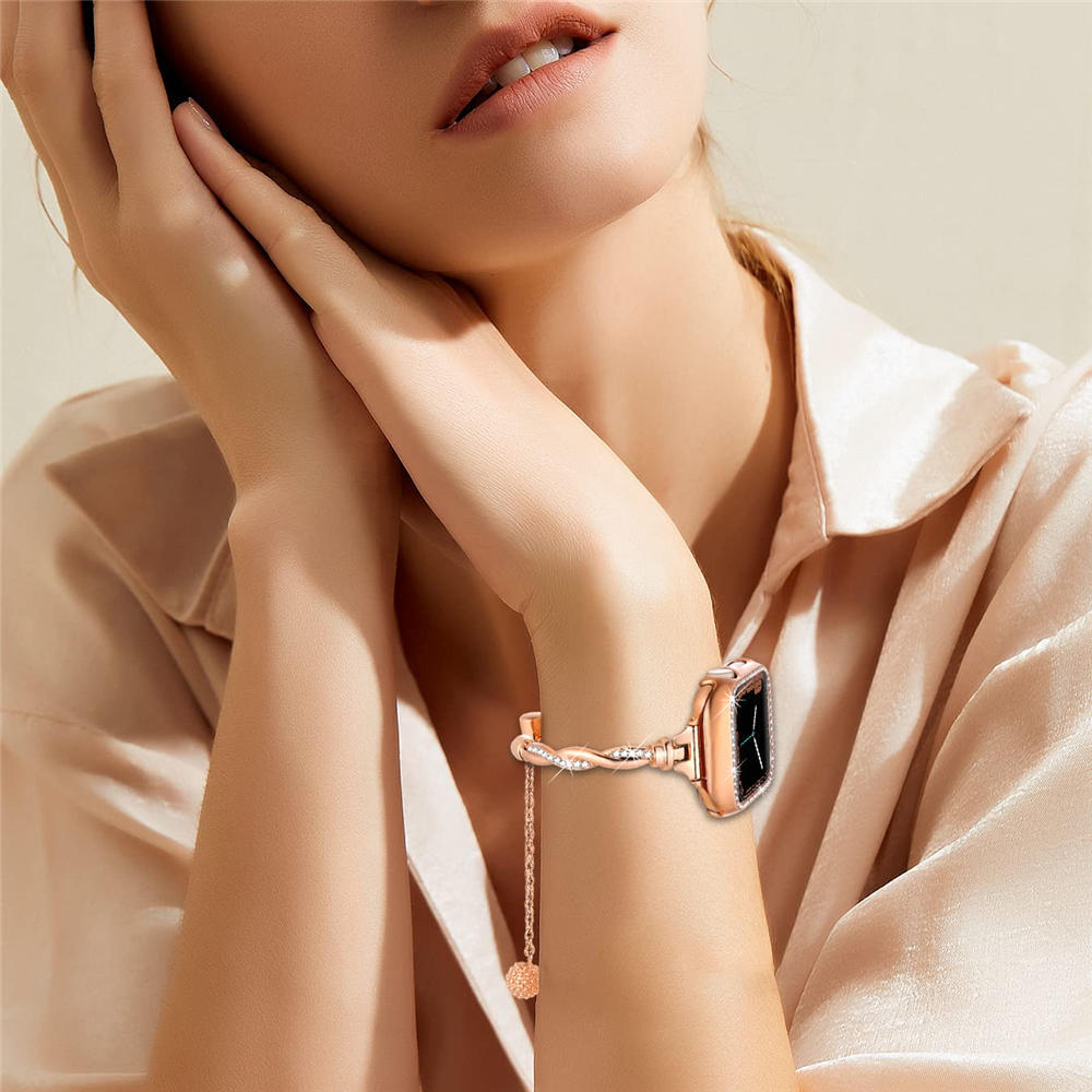 Elegant Bling Diamond Twist Strap + Rhinestones Cas for Apple Watch Ultra 8 7 6