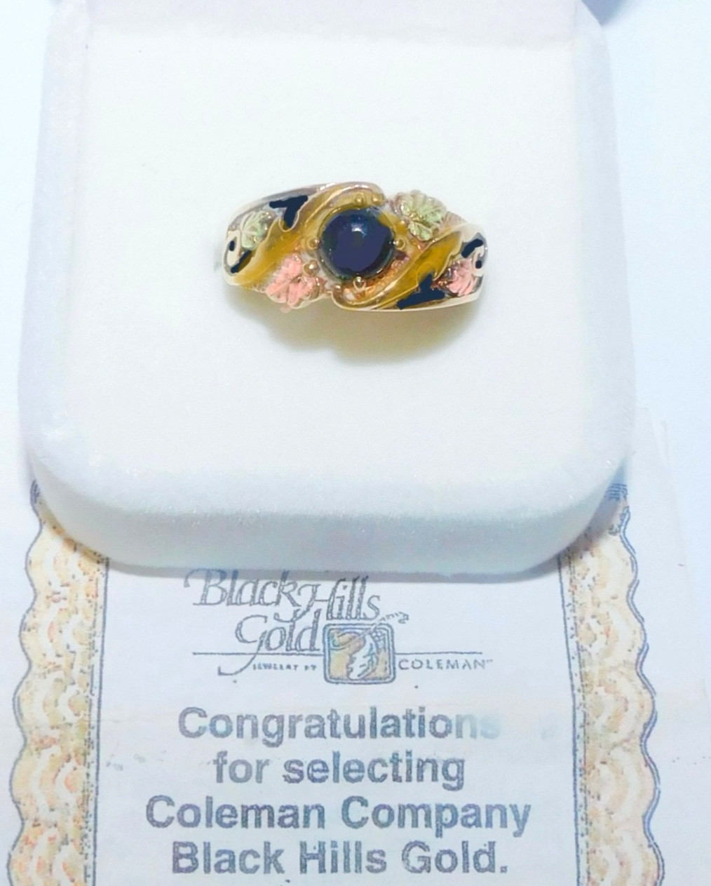Black Hills Gold 10k Onyx Wide Band Leaves Ring Size 7