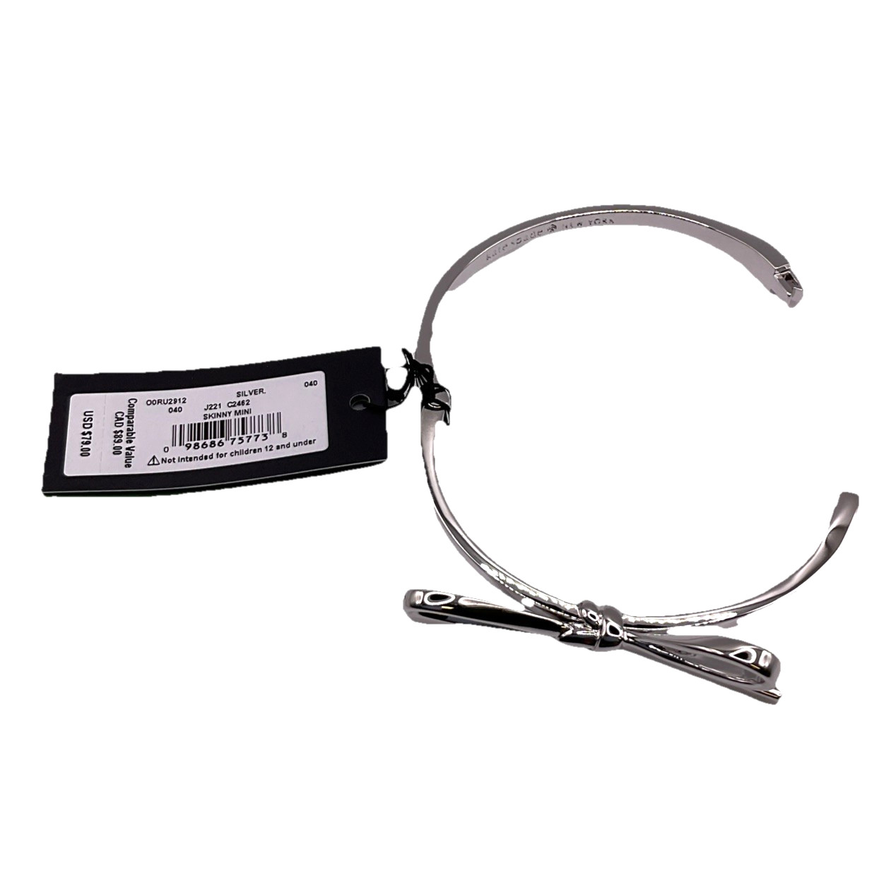Kate Spade Bracelet Skinny Mini Bow Bangle Silver Tone O0RU2912 XMAS Gift $79