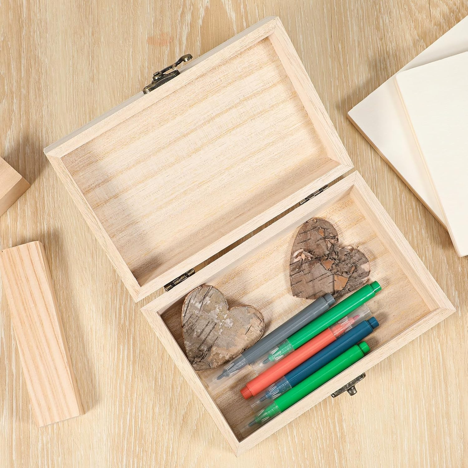 8 Pack Unfinished Wooden Box 6″ X 4″ X 2″ DIY Storage Jewelry Boxes Small Keepsa