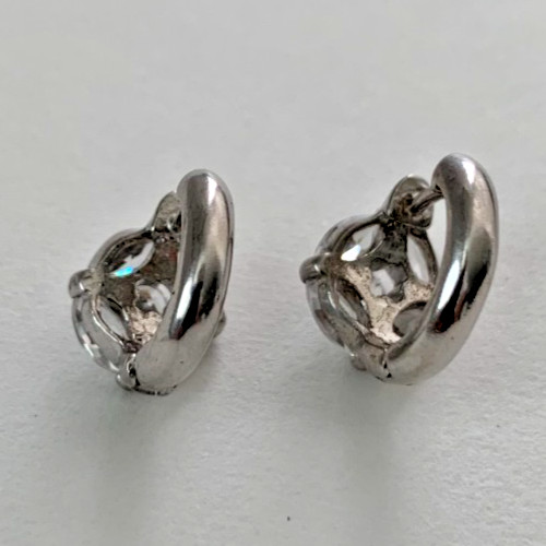 Marquise Cut Cubic Zirconia Floral Huggie Hoop Earrings in Solid Sterling Silver