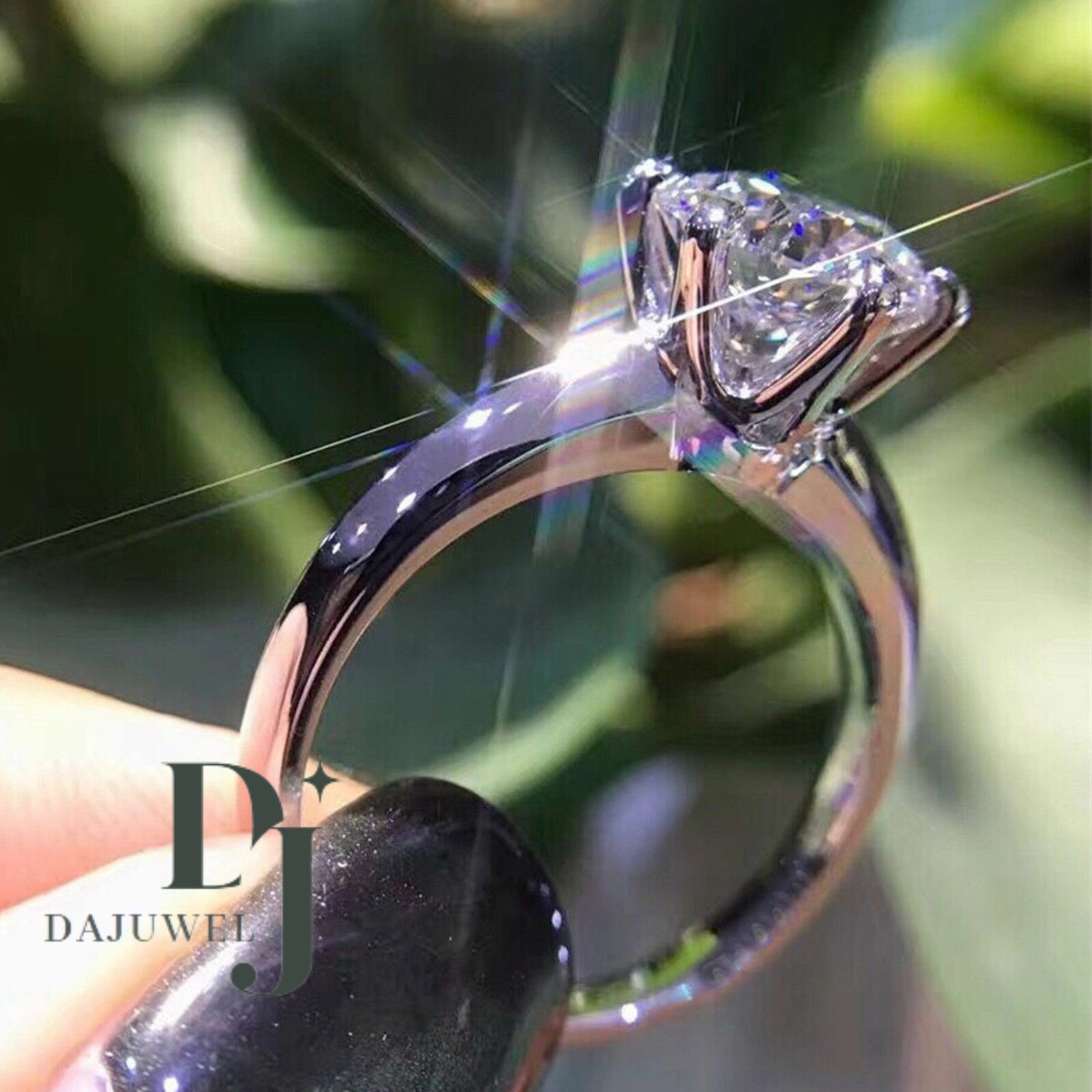 2 Carat Round Cut Moissanite Solitaire Engagement Ring Solid 14K White Gold