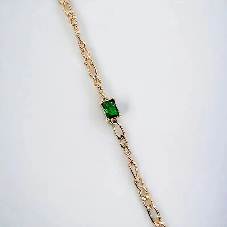 1 Ct Emerald Cut Simulated Emerald Paperclip Bracelet 925 Yellow Sterling Silver