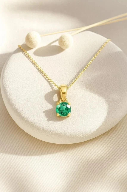 1Ct Round Cut Lab-Created Emerald Solitaire Pendant Sale 14k Yellow Gold Plated