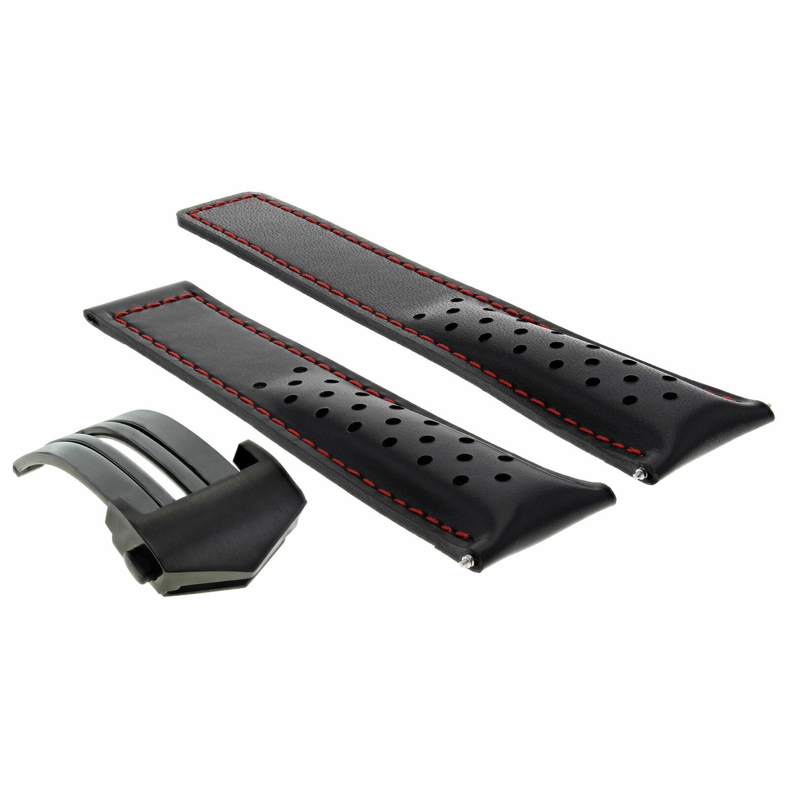 22MM LEATHER BAND STRAP FOR TAG HEUER CARRERA CALIBRE 16 36 BLACK RED PERFORAT