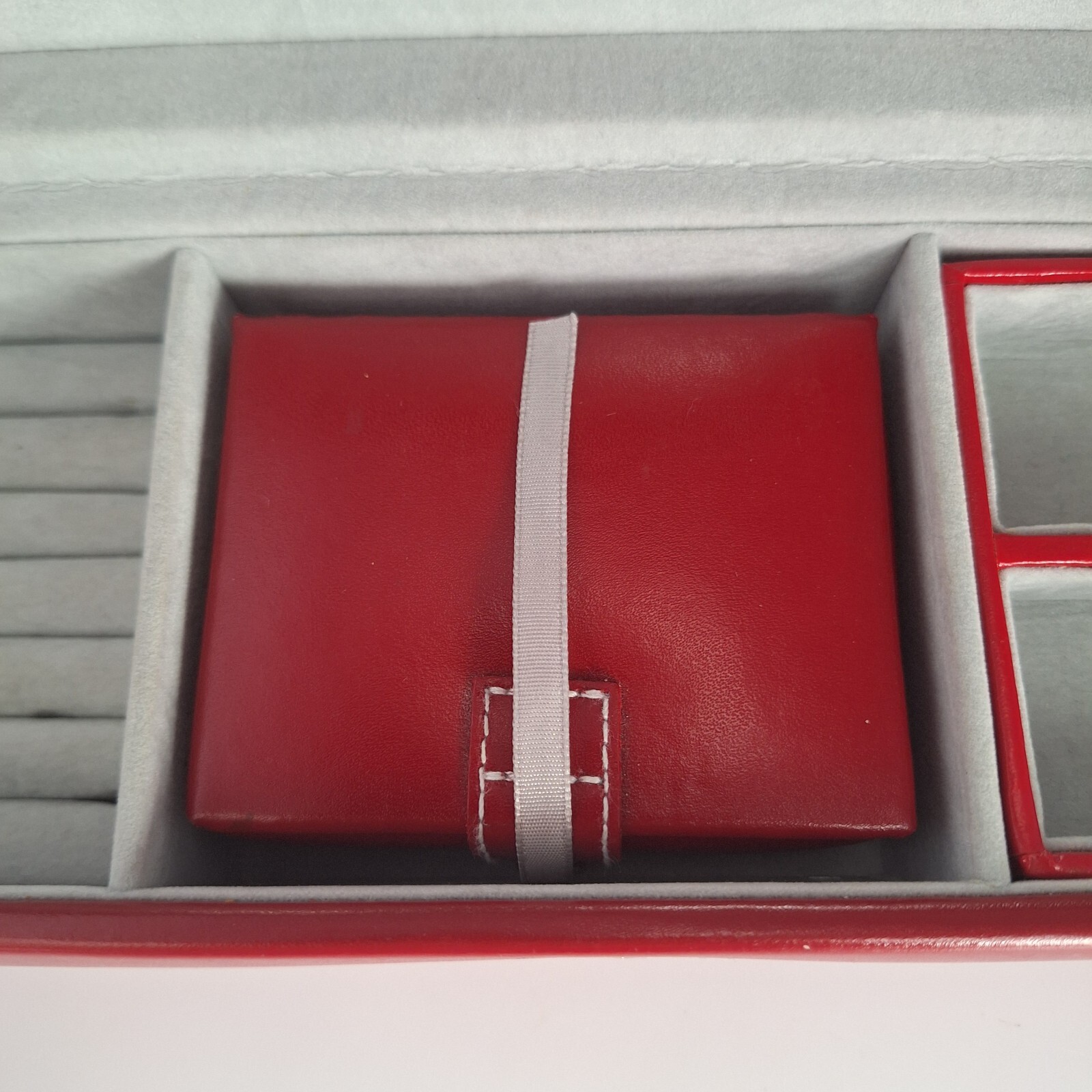 Red Faux Leather Jewelry Box 11″ 3 Piece Fabric Lined Travel Multi Compartment