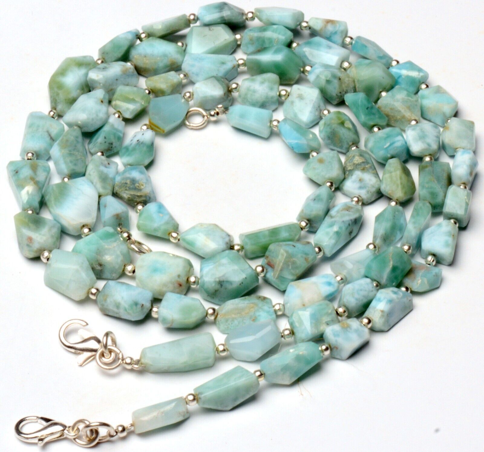 Natural Larimar Nuggets 18″ Necklace 7 to 13 mm Size Beads