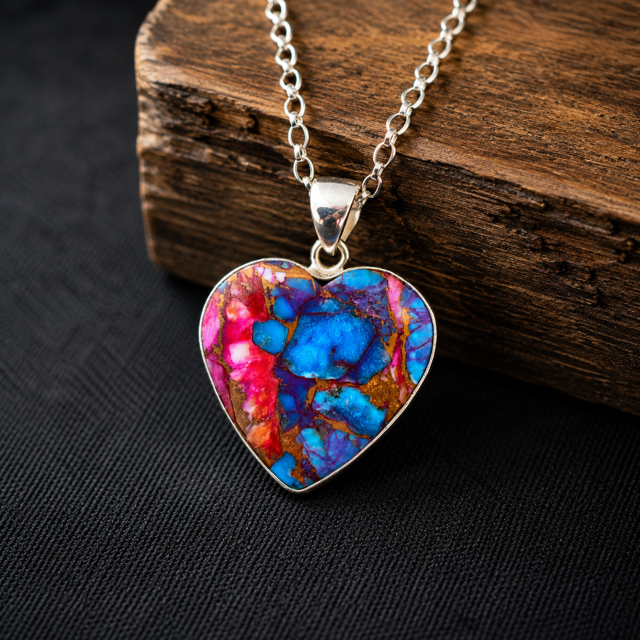 Turquoise Oyster Heart Pendant Necklace 925 Sterling Silver Free Chain