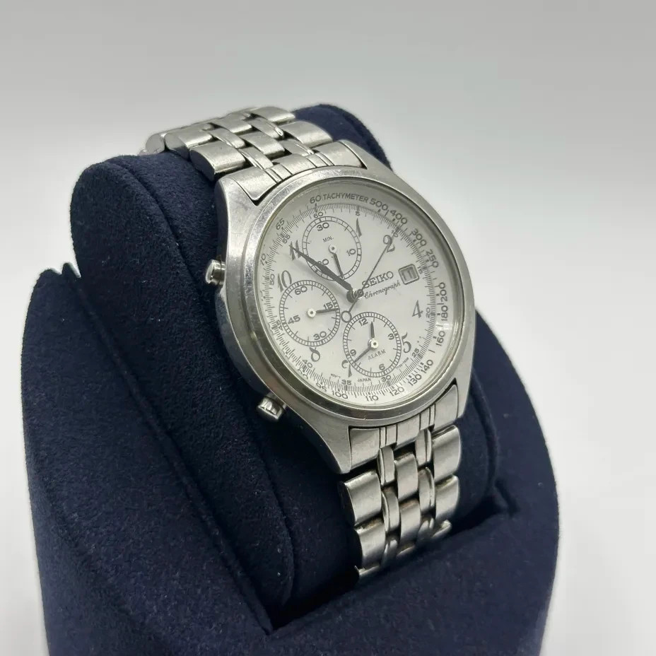 SEIKO Chronograph 7T32 -7C60 QUARTZ ALARM WATCH 38mm Arabic Numbers