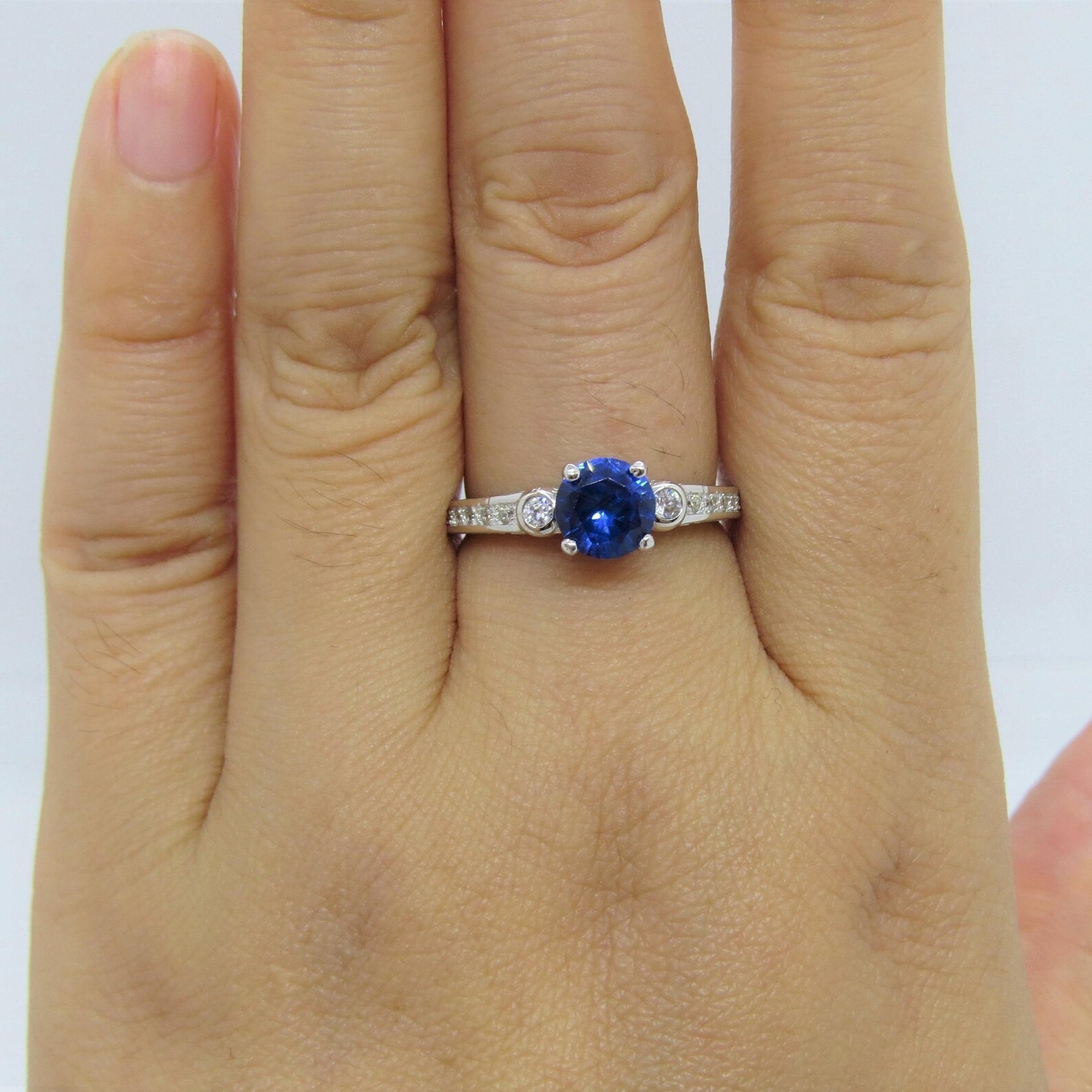 2.50 Ct Round Cut Natural Sapphire Diamond Wedding Ring 14K Solid White Gold 6