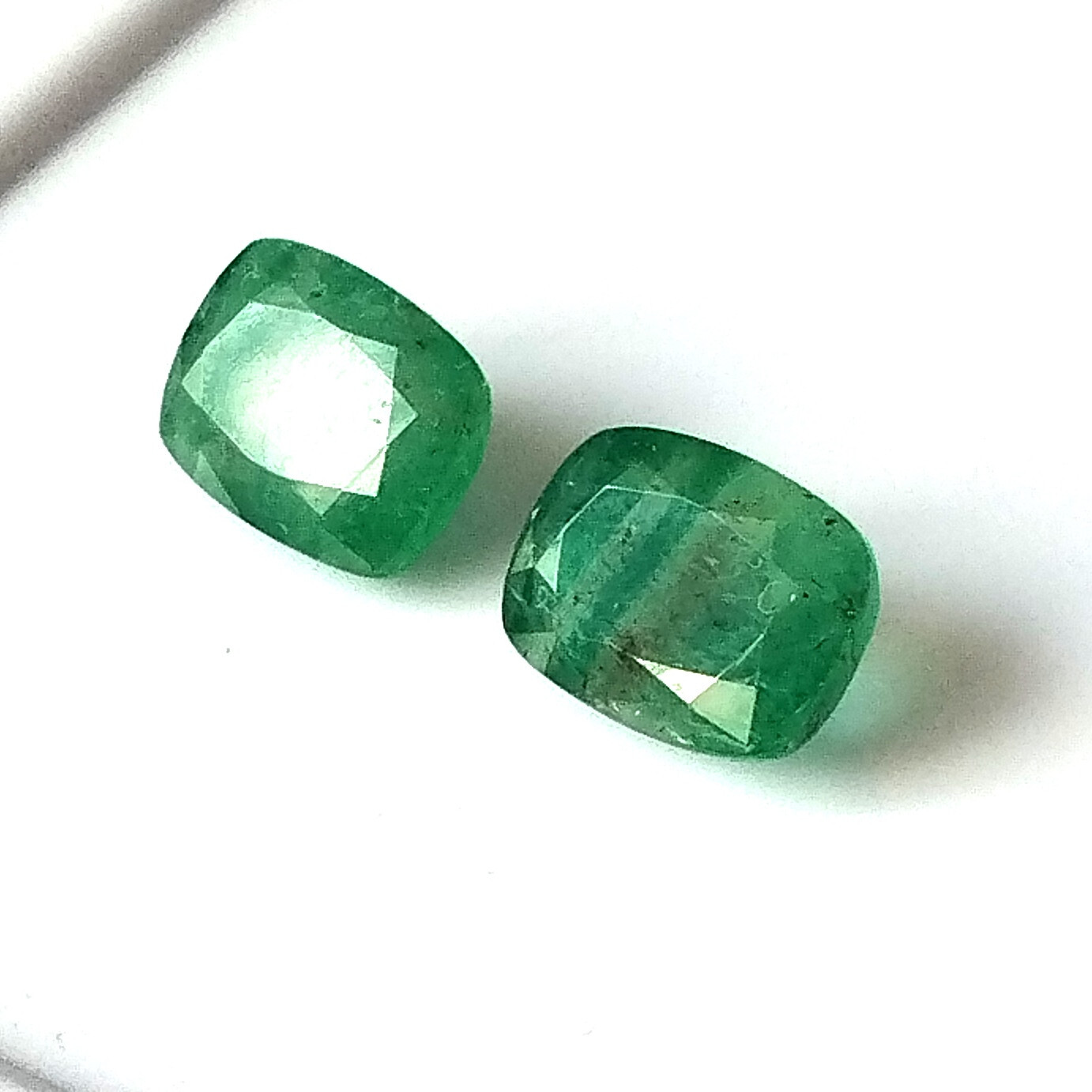 Zambian Emerald pair Cushion Cut 7X10 mm Faceted Natural Loose Gemstone 5.35 CTS