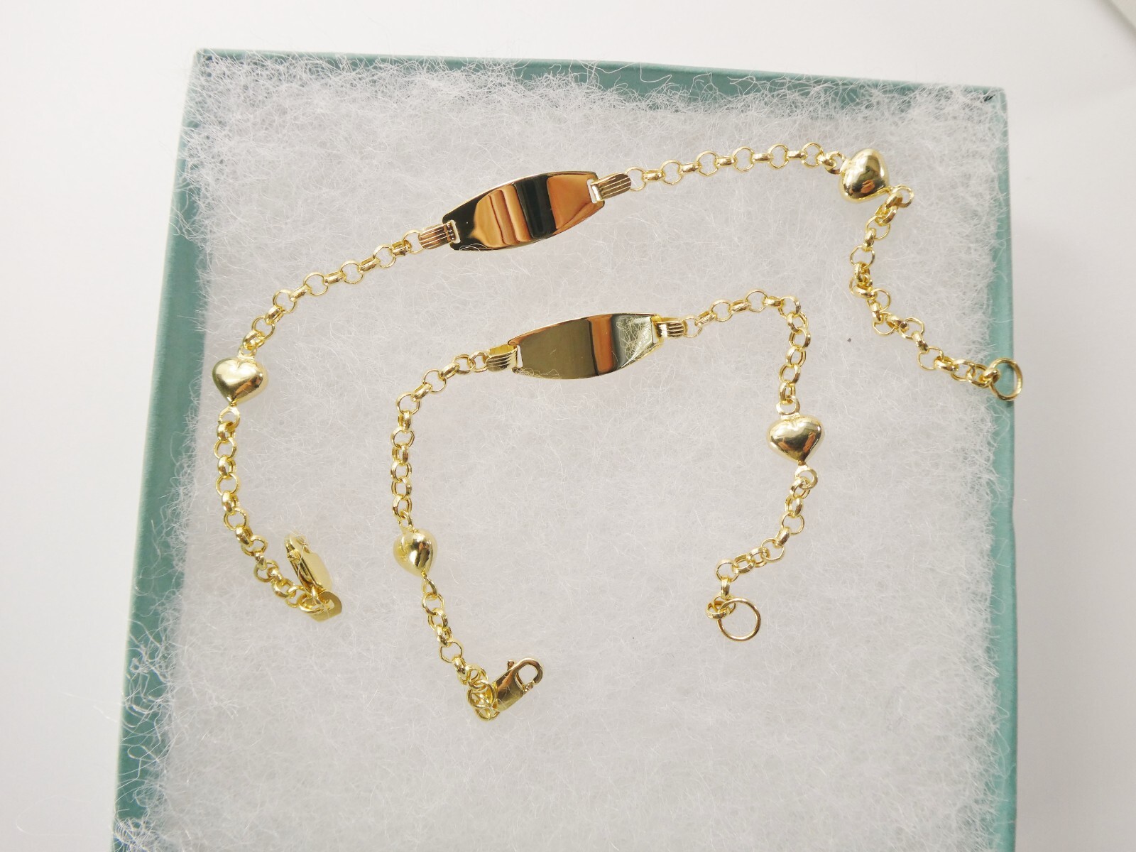 10L REAL SOLID YELLOW GOLD DOUBLE HEART ID BRACELET