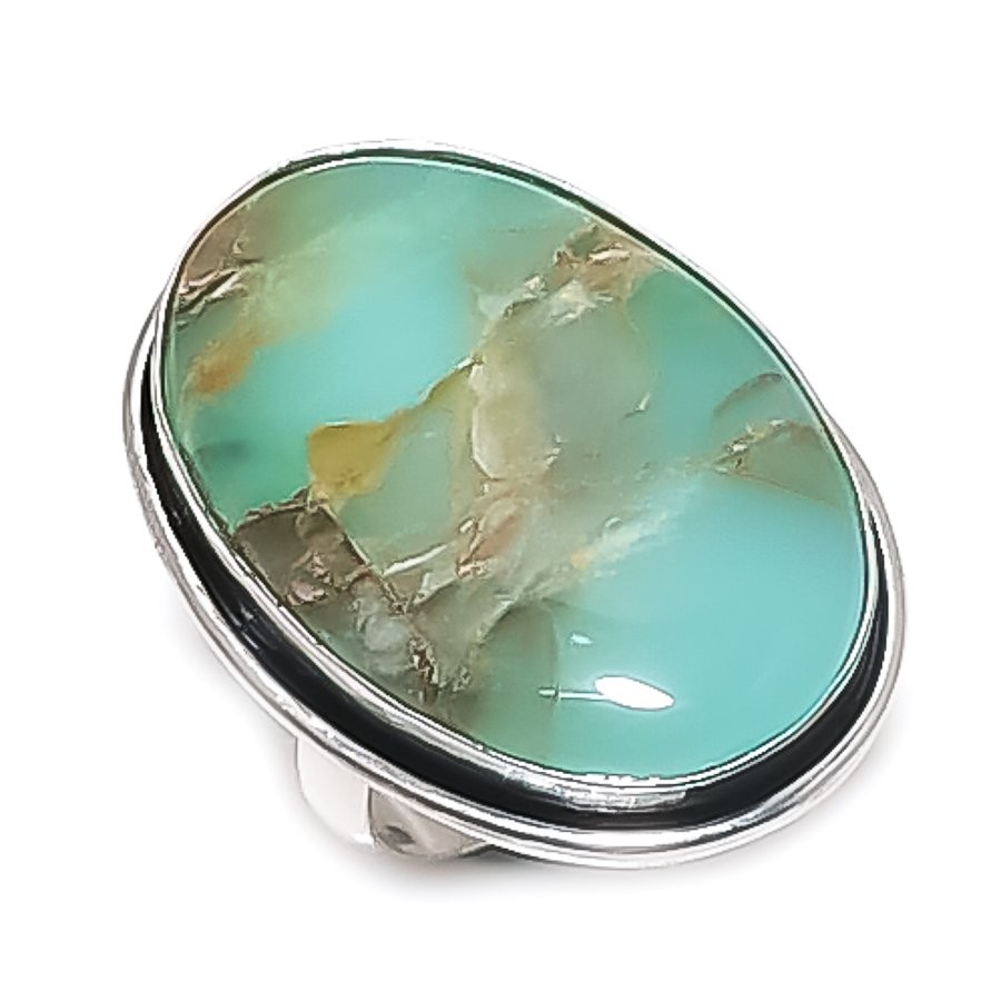 Chrysoprase Gemstone Handmade 925 Sterling Silver Jewelry Ring Size 8 K447