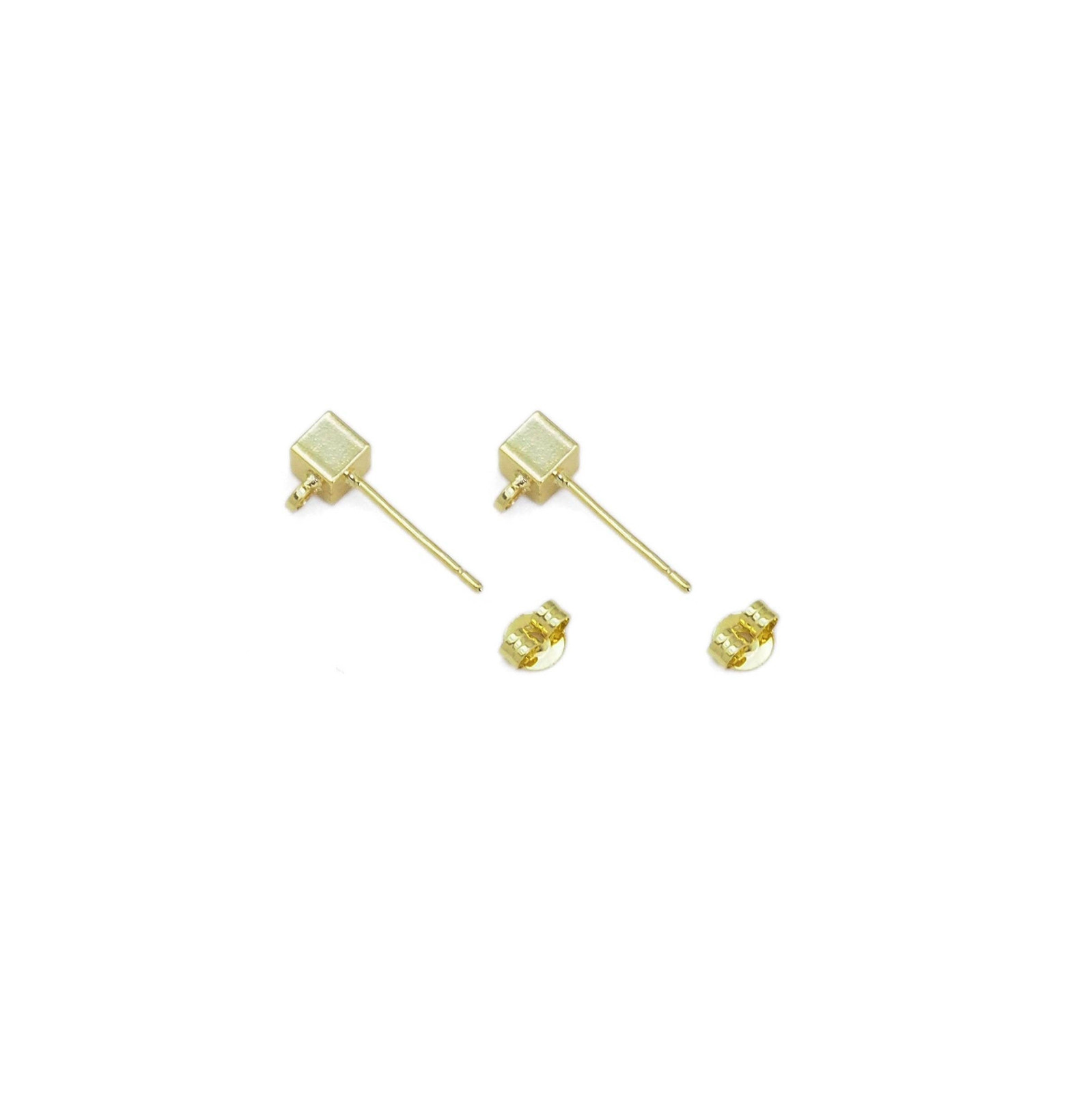 Gold 3D Cube Stud Earrings with hoop, Sku#LX387