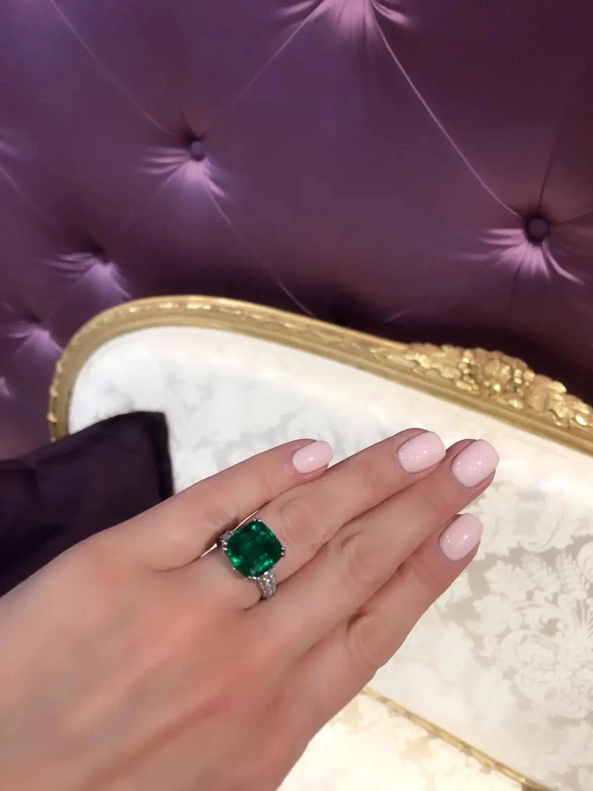 4.90 Ct Cushion Cut Natural Emerald Diamond Wedding Ring 14K White Gold Size 8