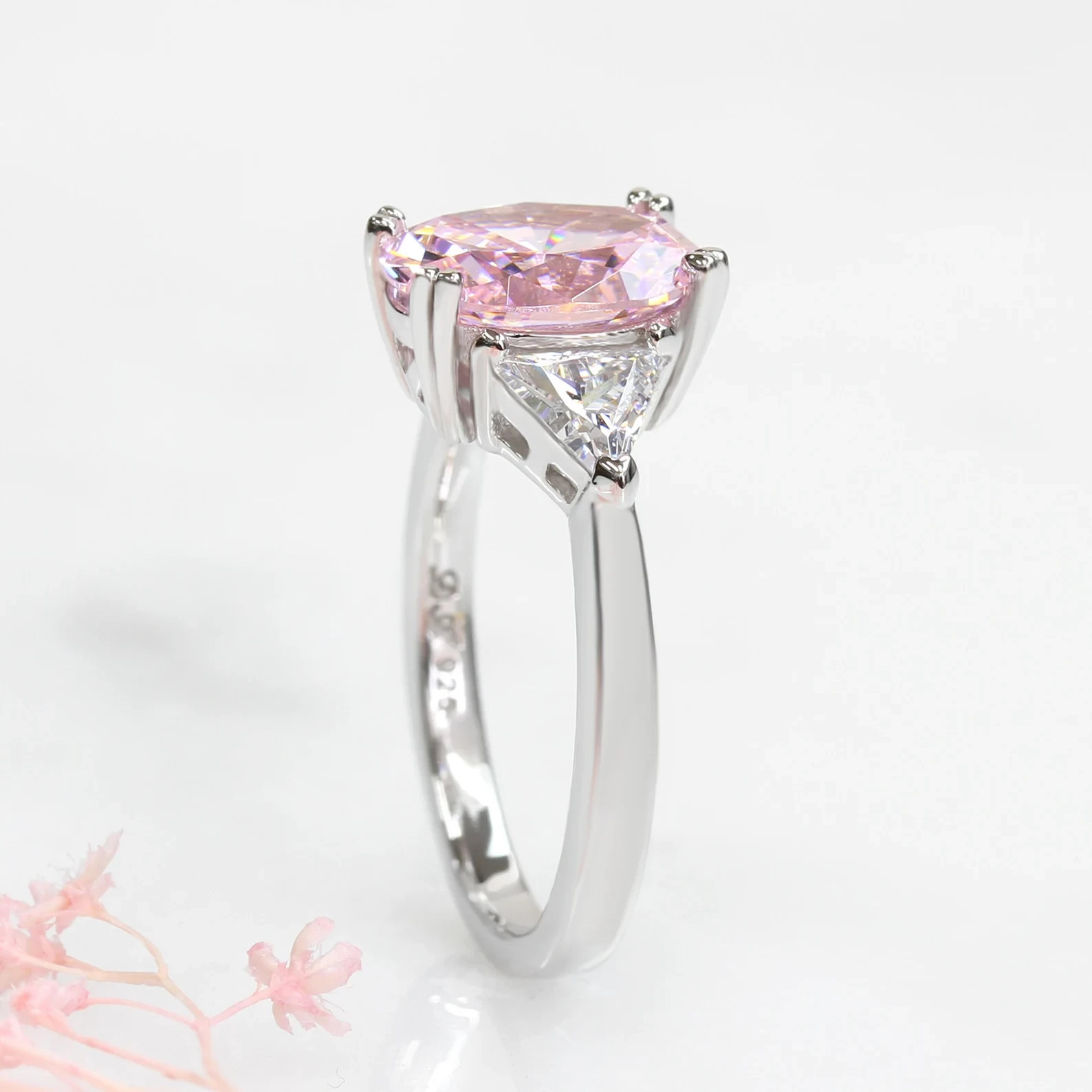5.00 Ct Oval Cut Pink Sapphire & Diamond Engagement Ring 14K White Gold Size 6