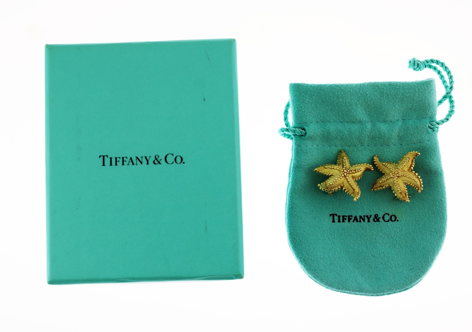 Vintage Tiffany & Co 18k Yellow Gold Textured Starfish Omega Earrings