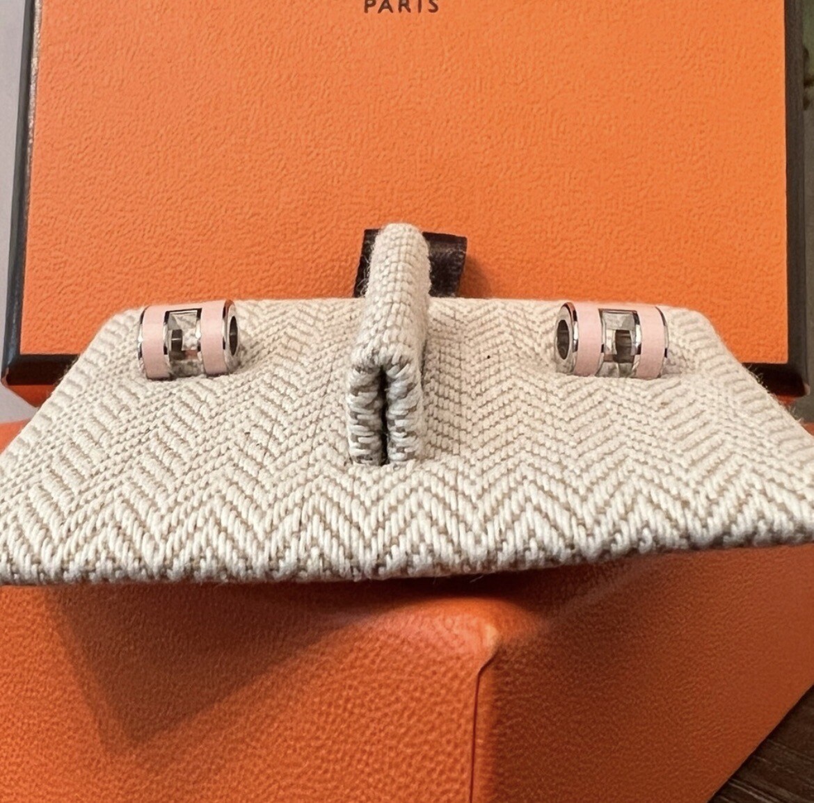 Hermes Mini Pop H Earrings Pink Gold Plated Authentic Sold Out!