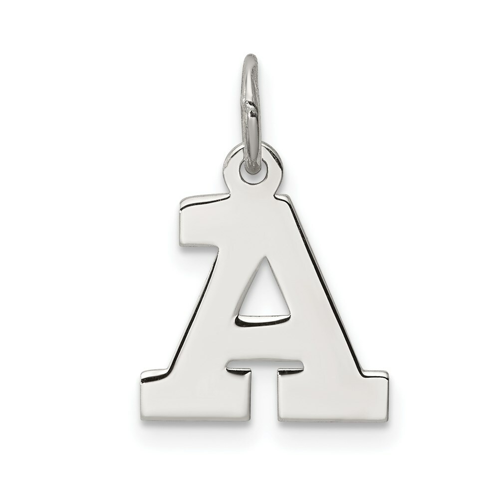 Sterling Silver 925 Small Block Letter A Initial Charm Pendant 0.63 Inch