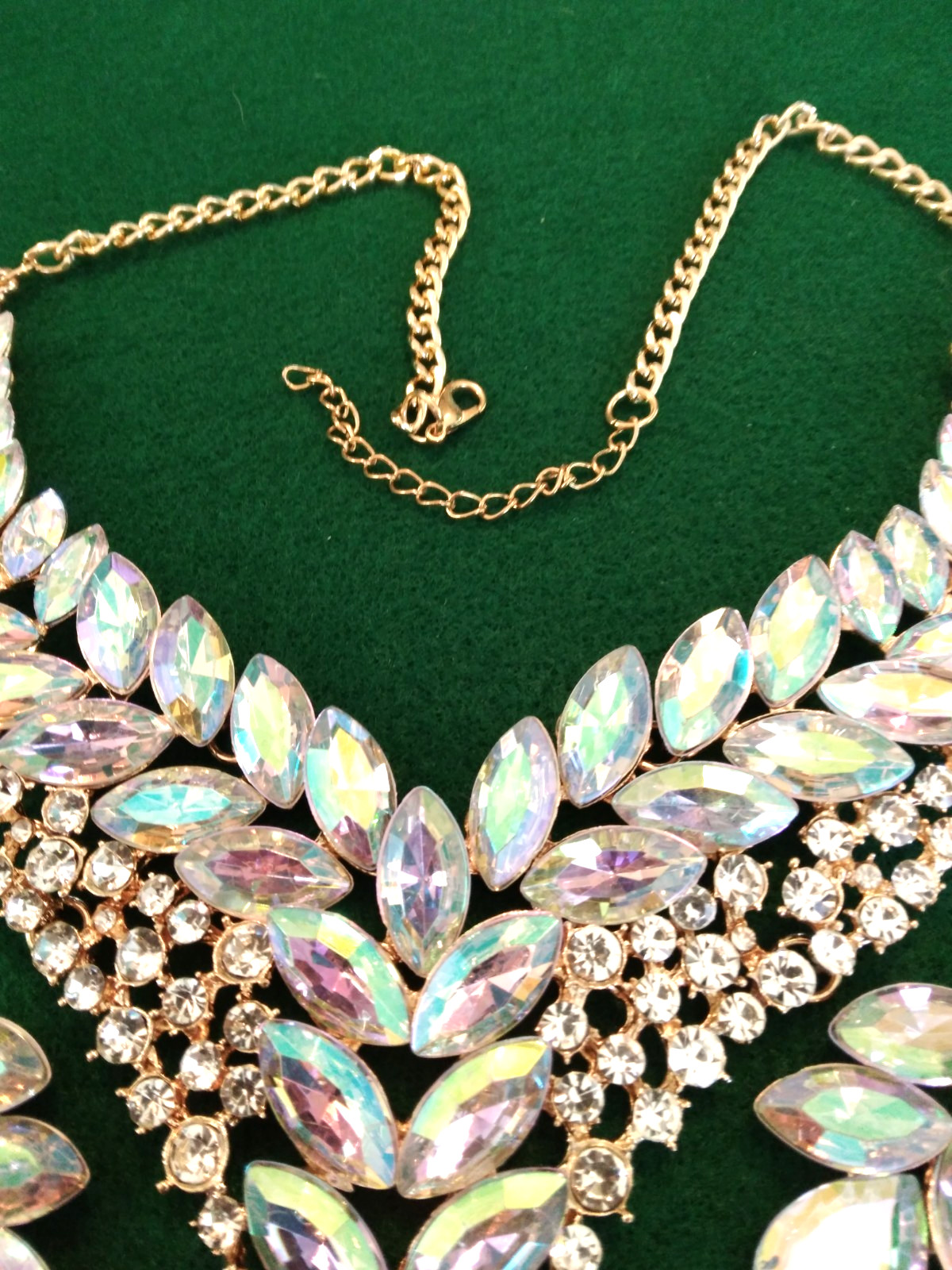 Contemporary Necklace Set Acrylic AB Marquis Stones Gold Tone Pierced Bridal