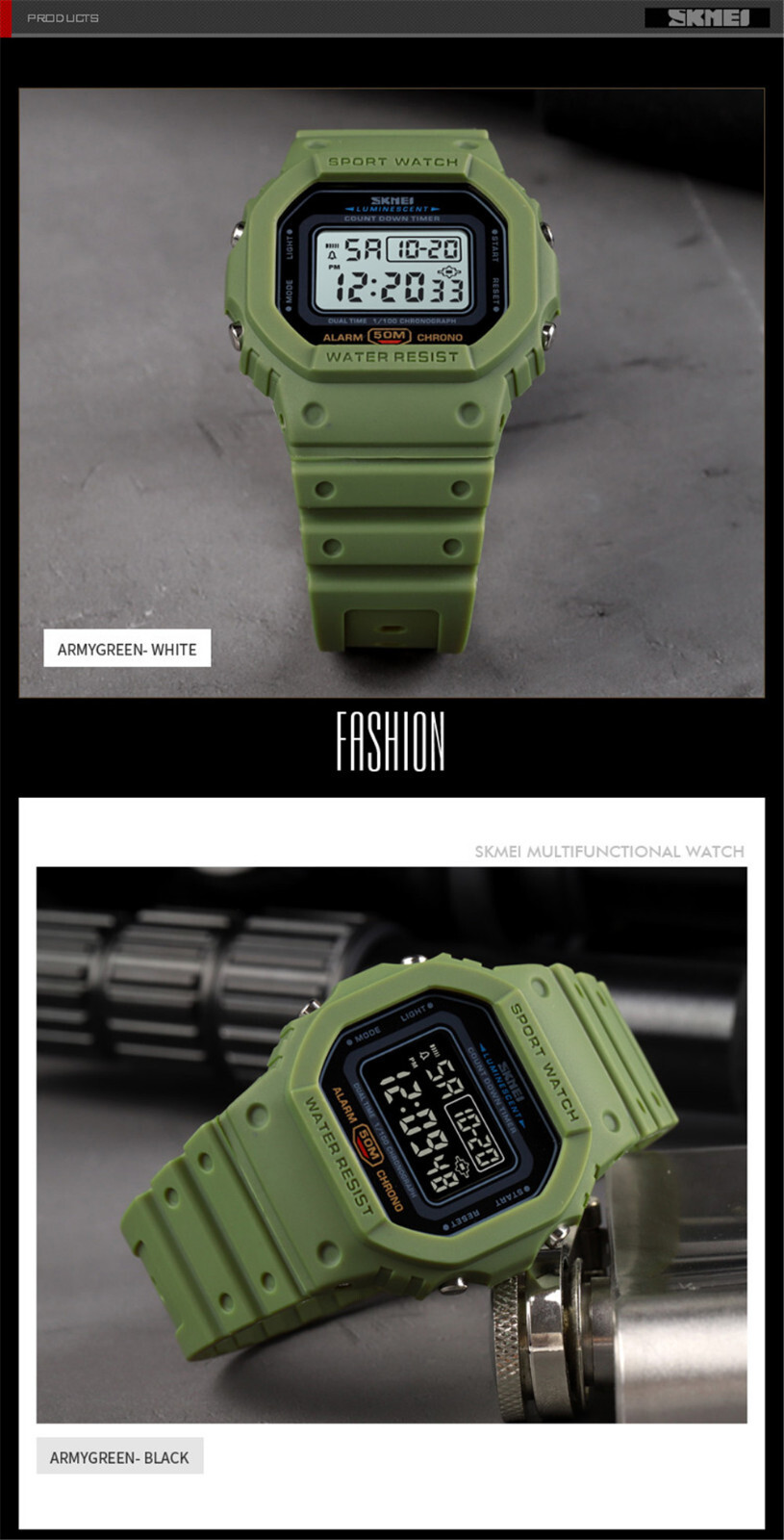 SKMEI Men Sport Watch Rectangle Digital Wristwatch Countdown Electronic Watches