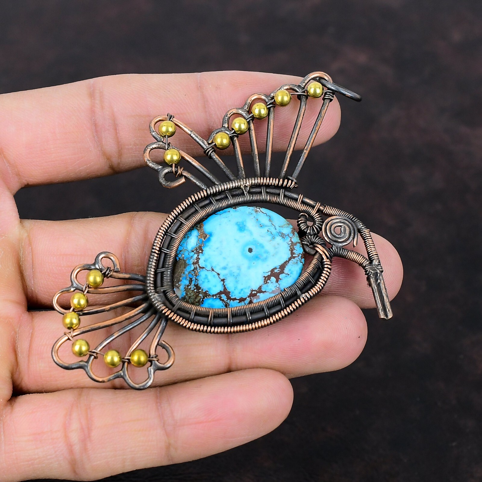 Christmas Sale Tibetan Turquoise Stone Wire Wrapped Bird Pendant Jewelry Copper