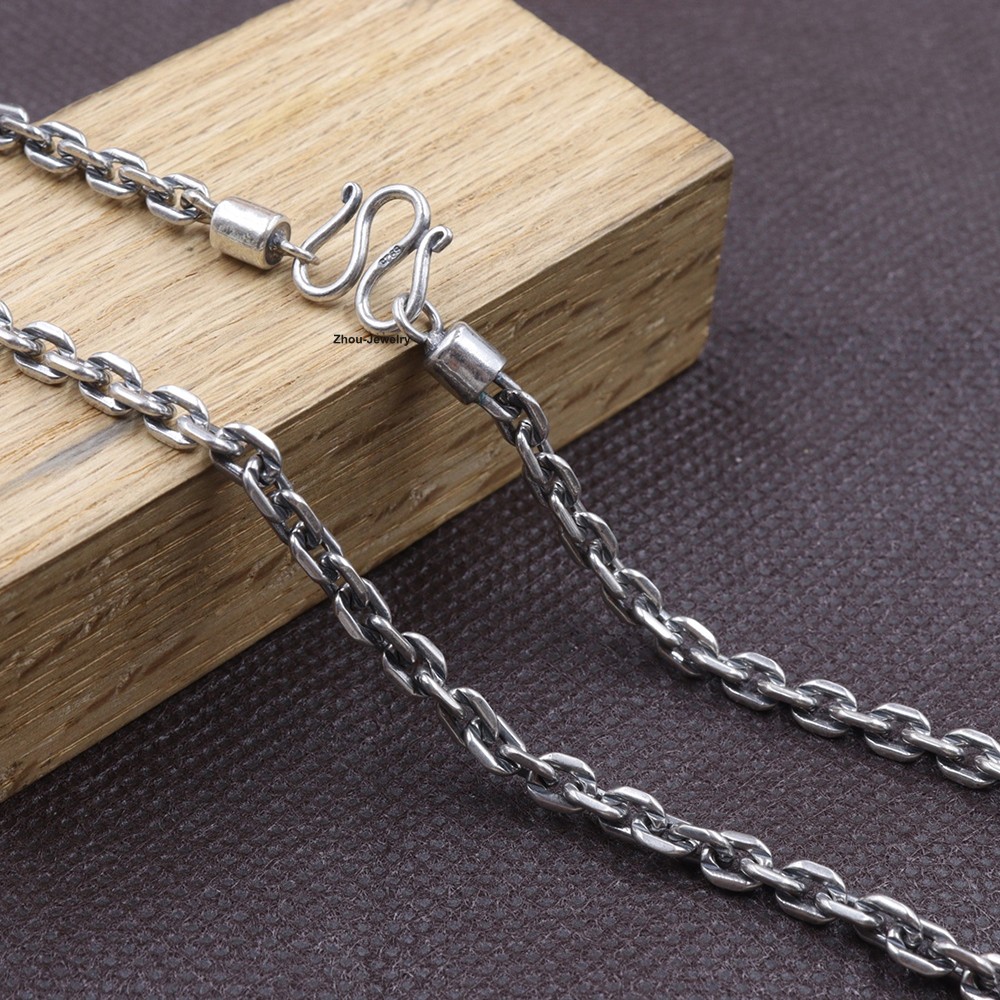 Real Silver Jewelry Necklace 925 Sterling Silver 4mm Cable Link Chain 25.6inch