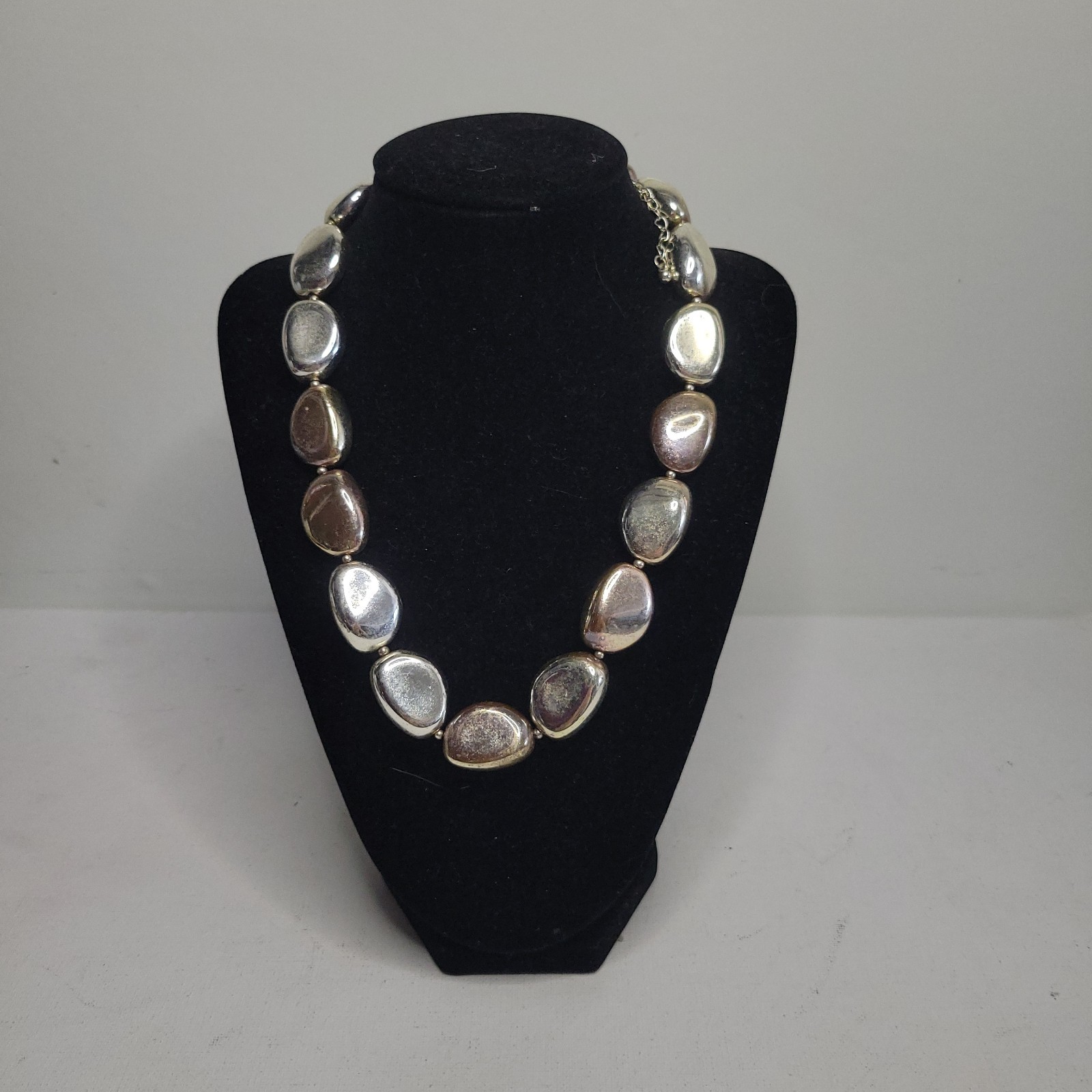 Elegant Silver Tone Statement Necklace Chunky Oval Nuggets