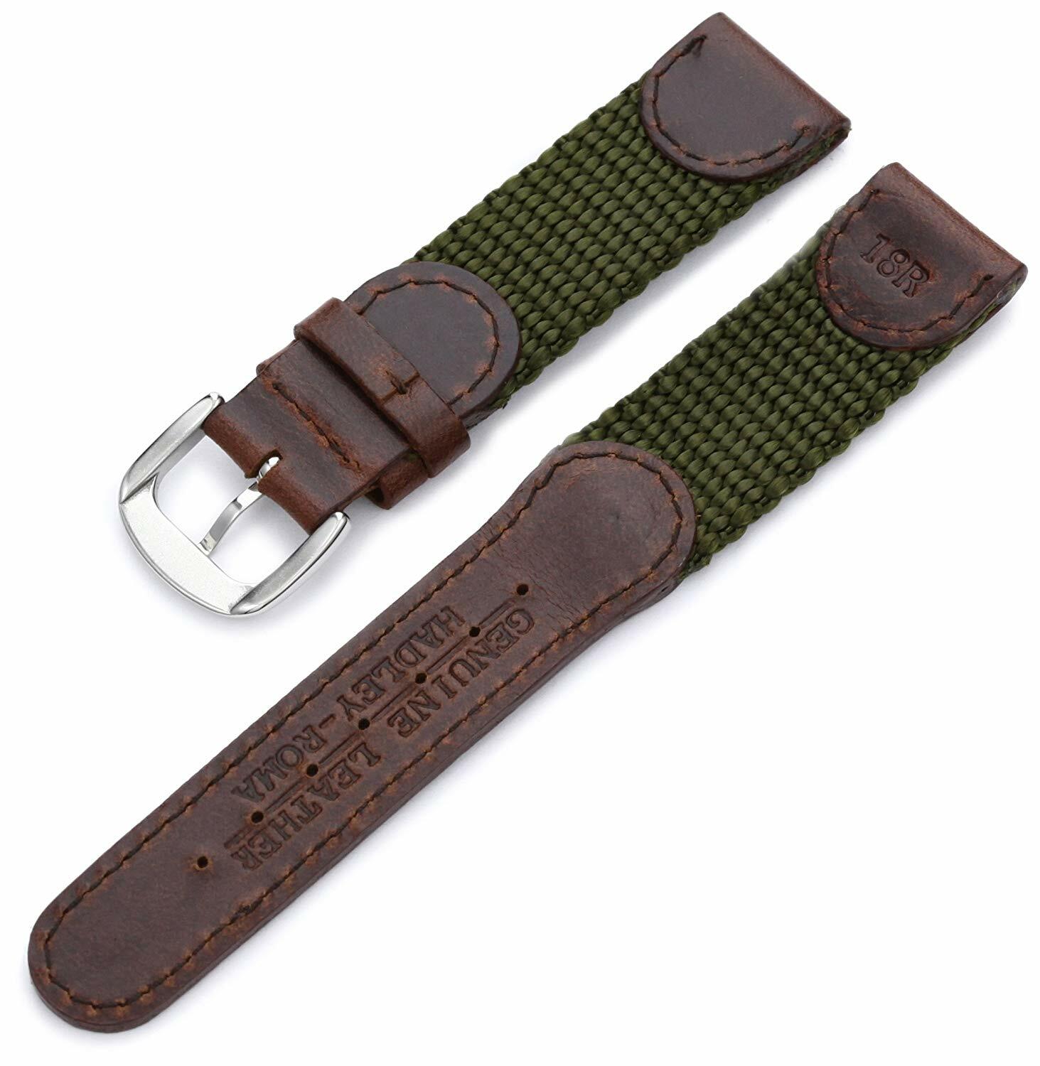 NEW Hadley Roma MS866 Brown/Black Genuine Leather/Nylon Band “Swiss Army”