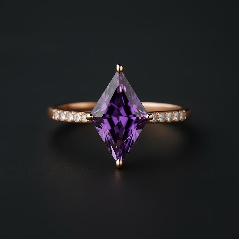 Lab Created Amethyst Ring, Base Metal: Brass Finish: Gold Plated, Gift