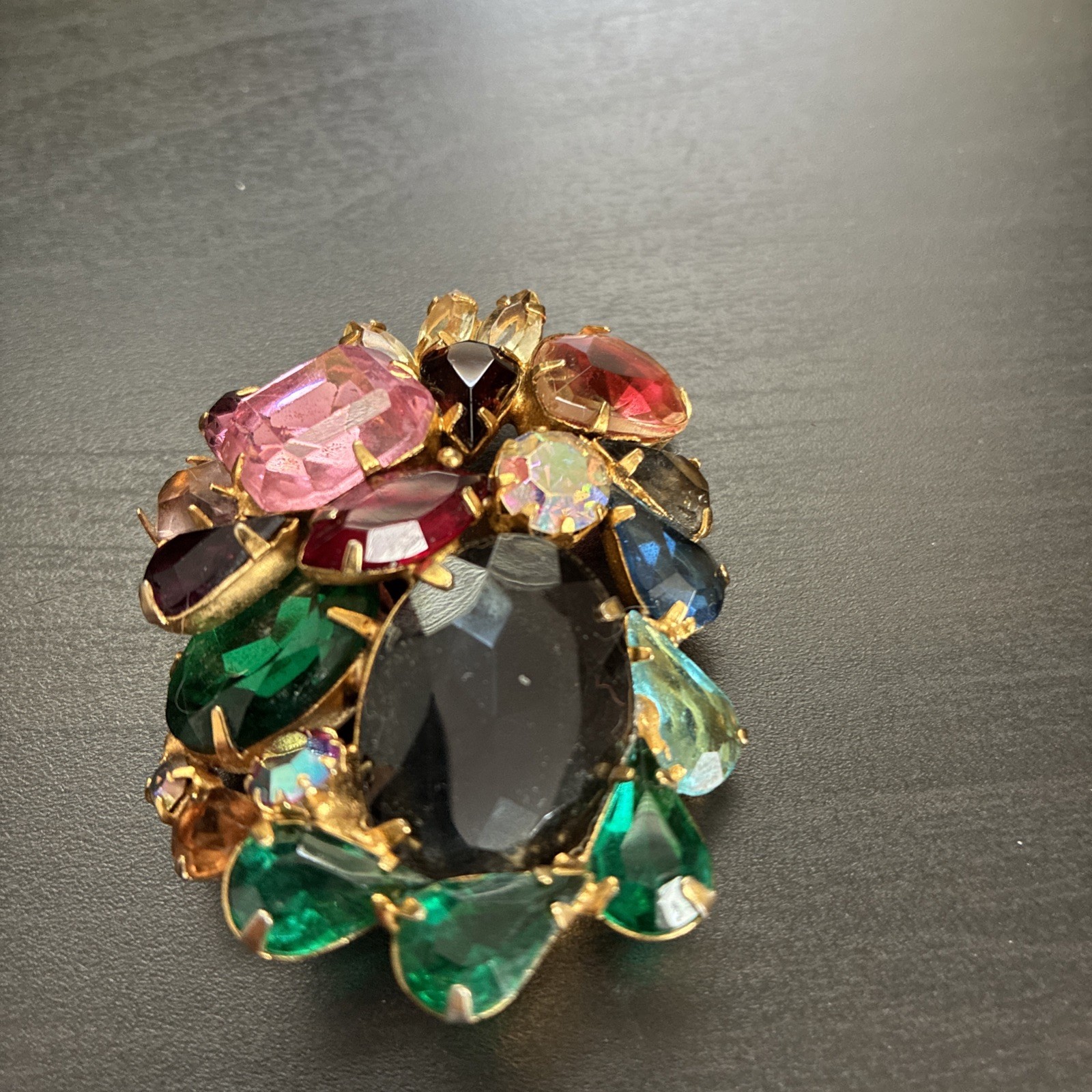 Vintage Juliana Style D&E Rhinestone Statement Brooch Huge Multi-Color Mid Centu