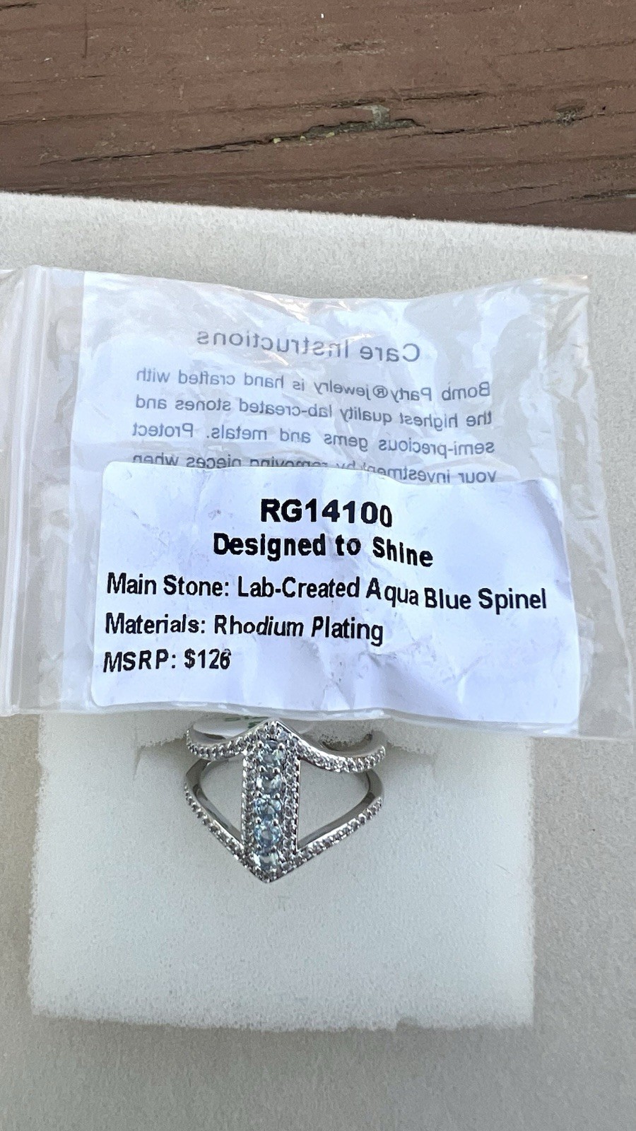 Bomb Party SZ 8 Ring Designed To Shine Aqua Blue Spinel Rhodium Plating