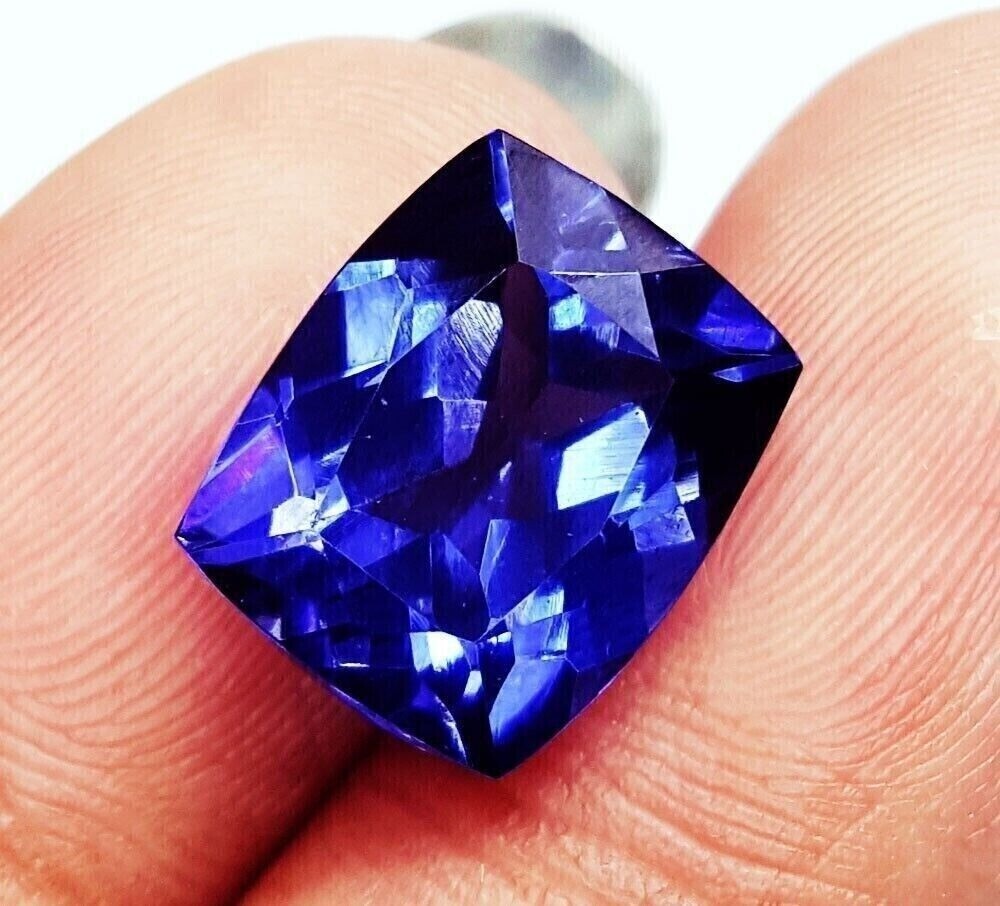 Certified 11.70 Ct Natural Blue Tanzanite Loose Gemstone Excellent Cushion Cut