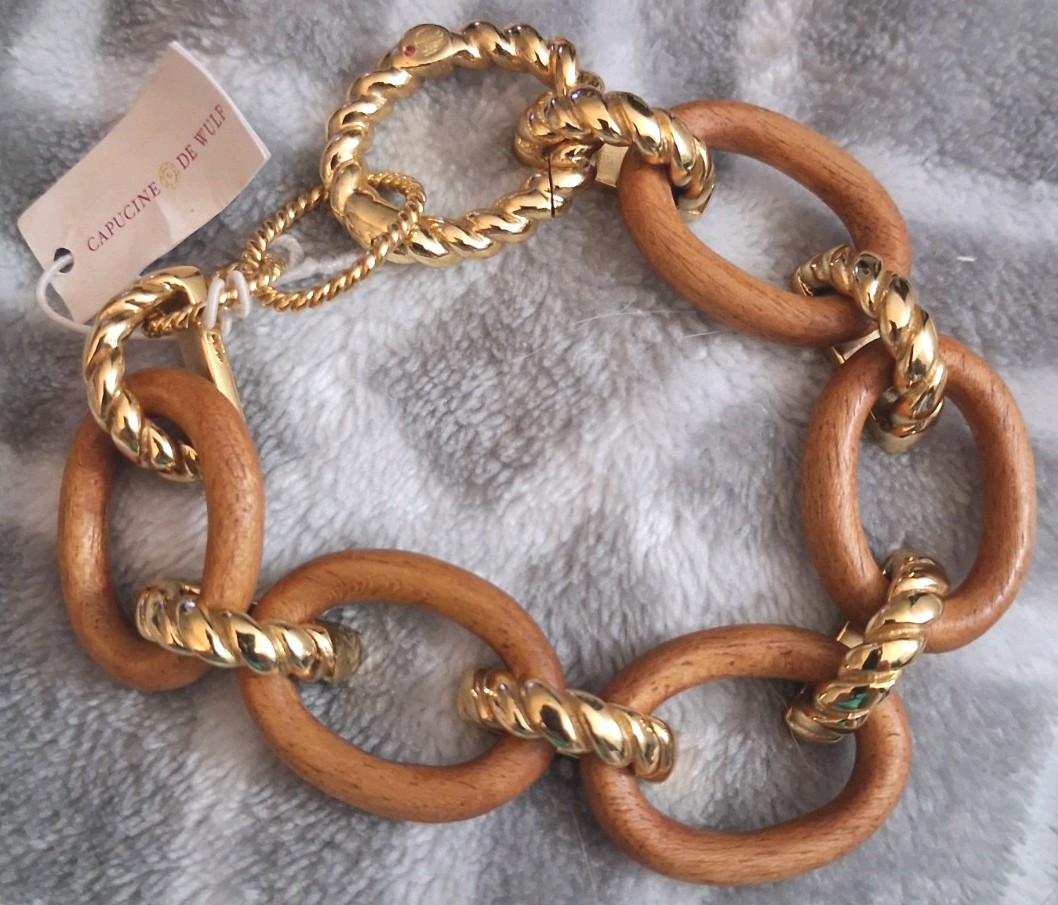 Capucine de Wulf Earth Goddess Teak Wood 18k Gold Plated Bracelet