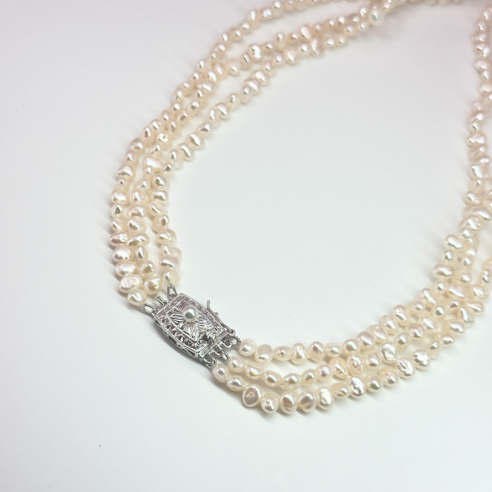 TASAKI Authentic Baroque Pearl 3-Strand Necklace Silver SV 80cm 31.5″ No Box JP