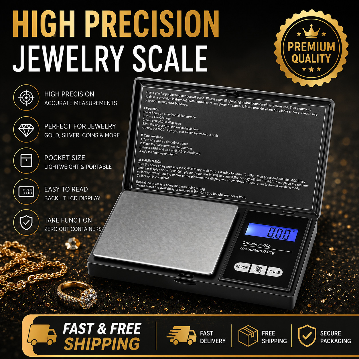 Digital Pocket Scale Precision Jewelry Gram Portable Mini 0.01g / 0.1g LCD