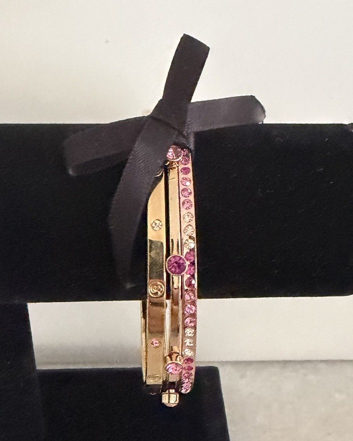 Rare Signed Victoria’s Secret Crystals 3 Gold and Pink Bangle Bracelets