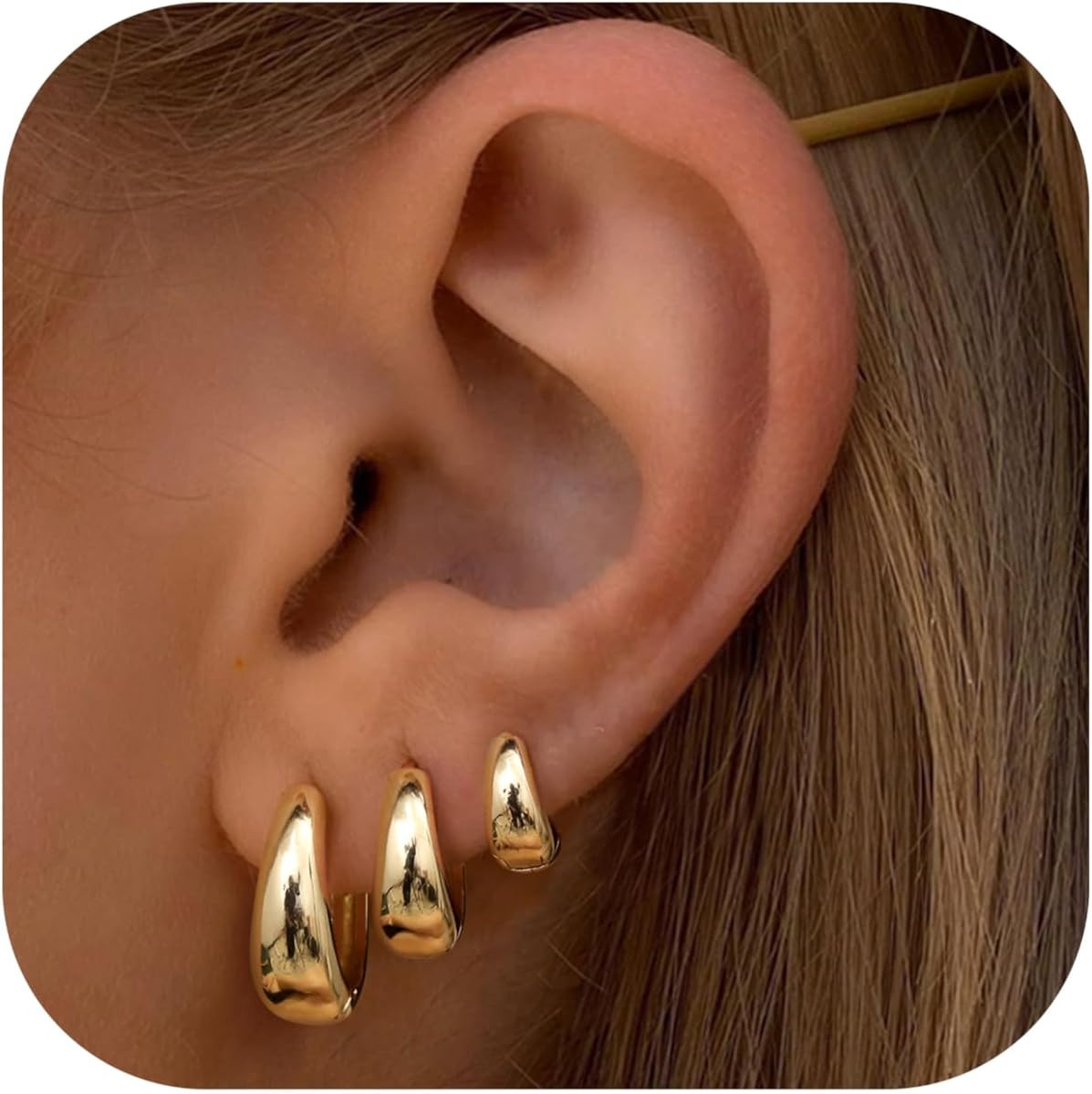3Pairs Gold Hoop Earrings Set for Women Chunky Gold Silver Hoop Earrings 14K Gol