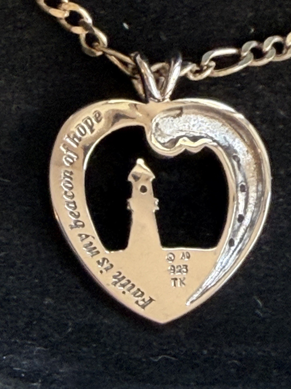 Thomas Kinkade Beacon of Hope Sterling Diamond Lighthouse Heart Pendant Necklace