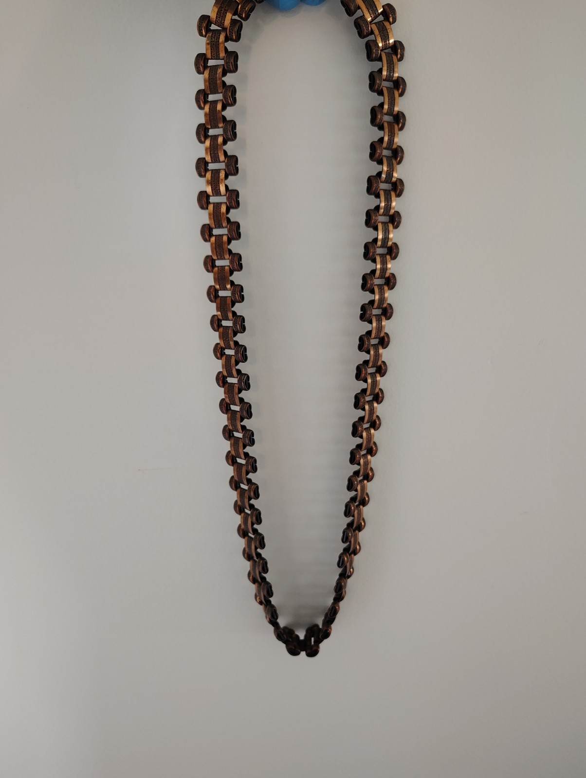 Vintage Heavy Copper Statement Panel Link Necklace 32″ Gate Book Chain 209g