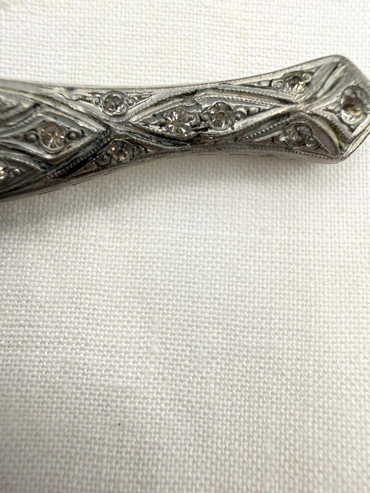 Vintage Art Deco Bar Brooch Rhinestones c.1930 White Metal European Style