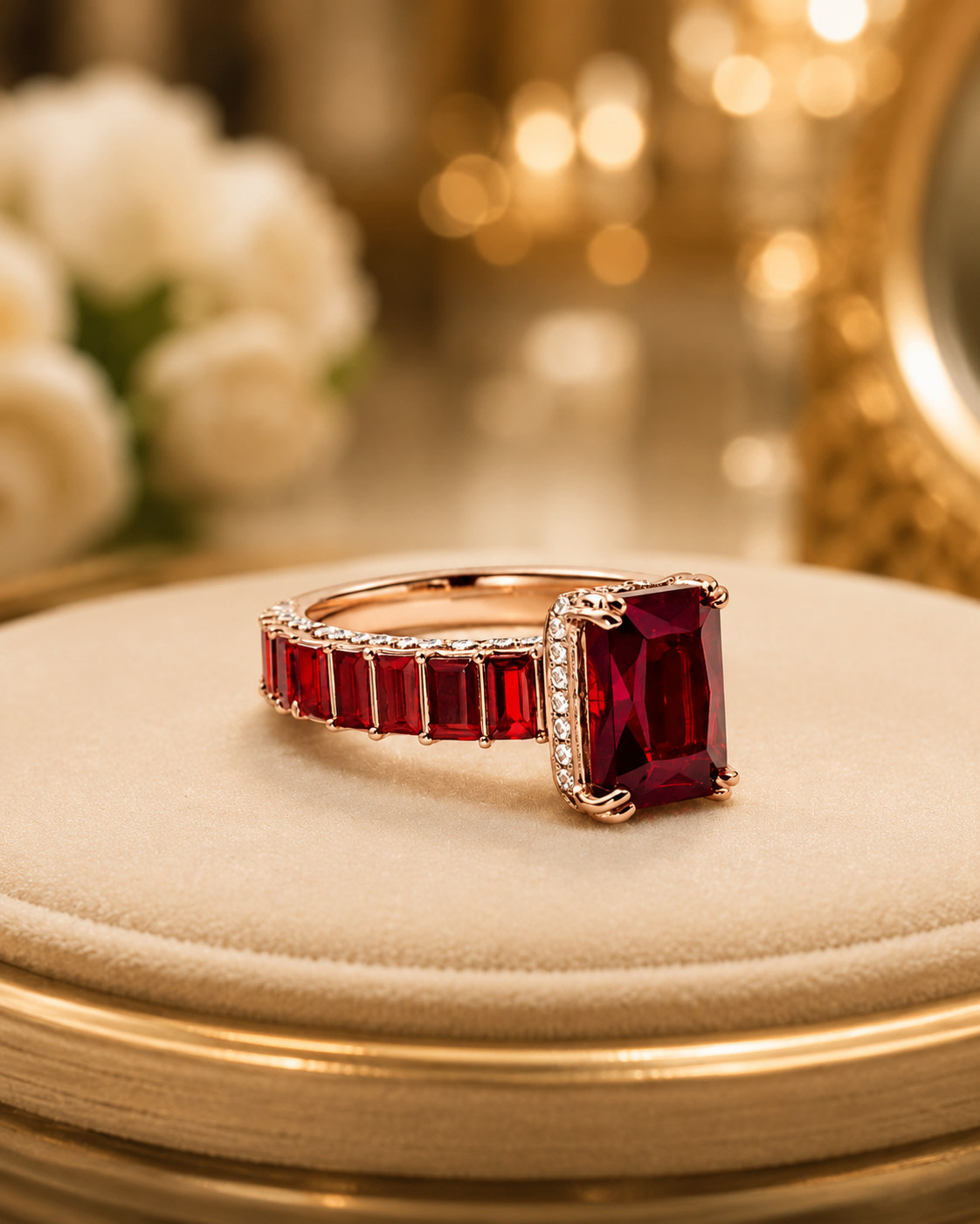 3.90 Ct Natural Ruby & Diamond Wedding Gift Ring 14K Rose Gold 7( Import Free)