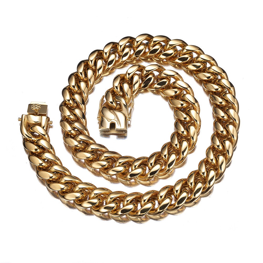 6-22MM Full Stainless Steel 18K GP Miami Hip Hop Cuban Chain Necklace Bracelet